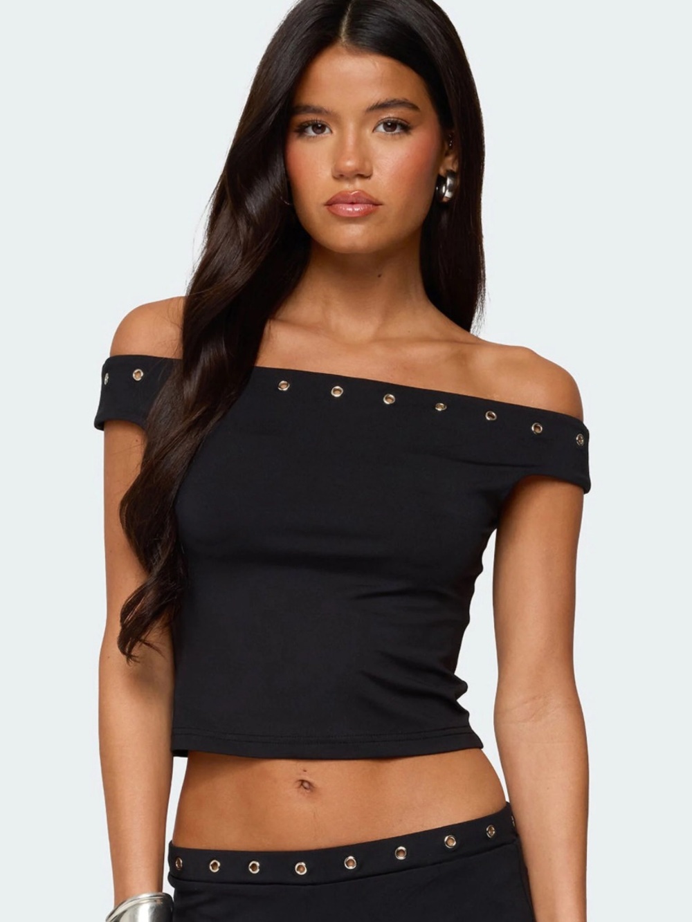 Edikted Neriah Grommet Off Shoulder Top